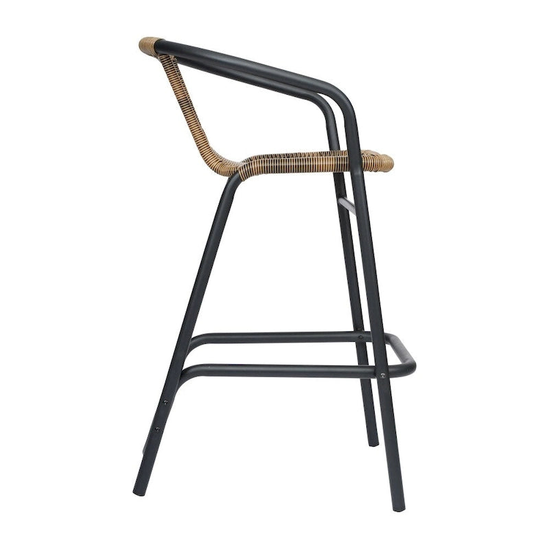 Tabouret de bar en rotin gris/noir/marron moyen, lot de 4, intérieur/extérieur