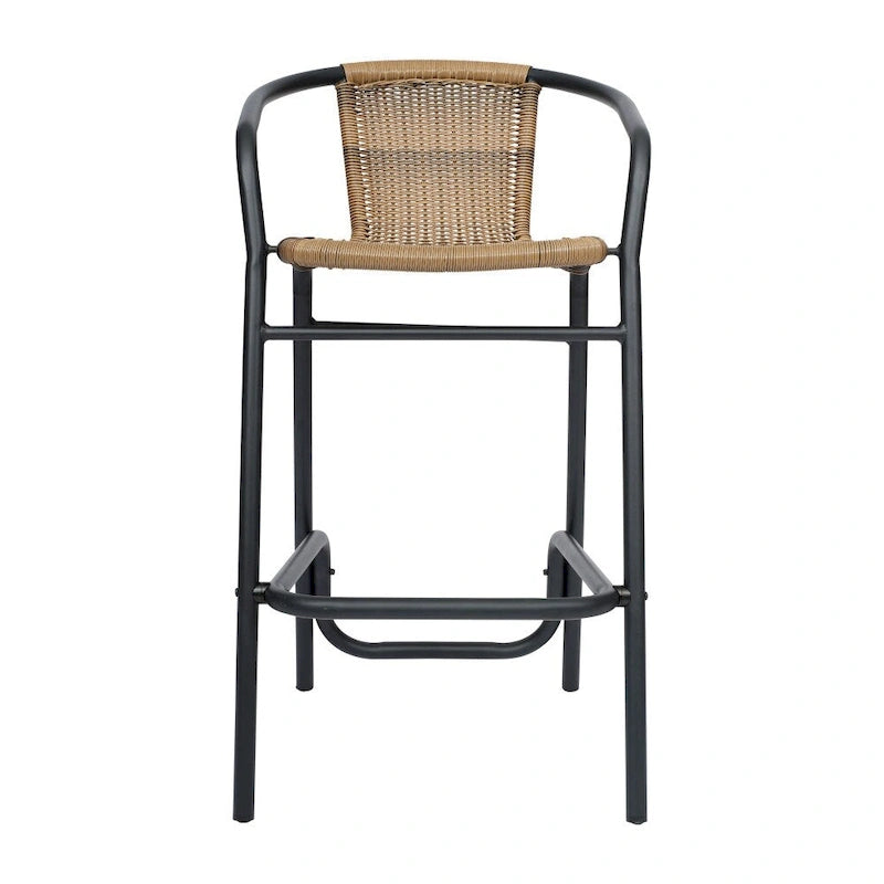 Tabouret de bar en rotin gris/noir/marron moyen, lot de 4, intérieur/extérieur