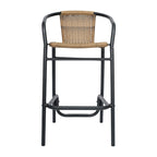 Tabouret de bar en rotin gris/noir/marron moyen, lot de 4, intérieur/extérieur