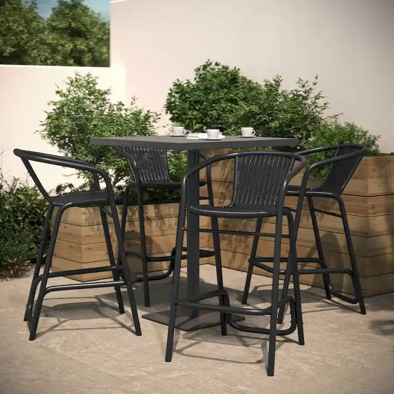 Tabouret de bar en rotin gris/noir/marron moyen, lot de 4, intérieur/extérieur