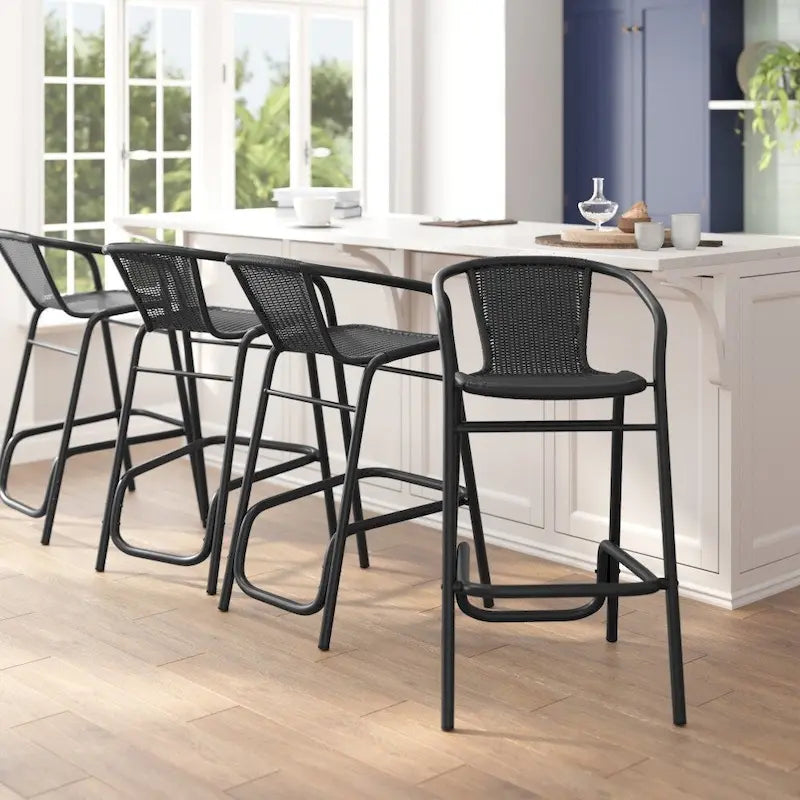 Tabouret de bar en rotin gris/noir/marron moyen, lot de 4, intérieur/extérieur