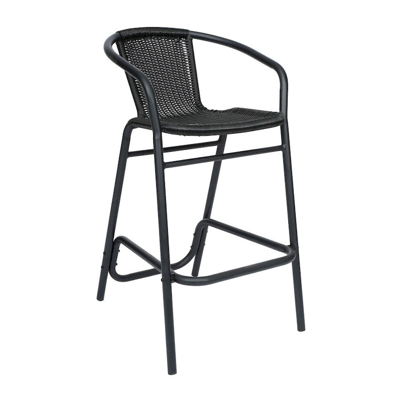 Tabouret de bar en rotin gris/noir/marron moyen, lot de 4, intérieur/extérieur