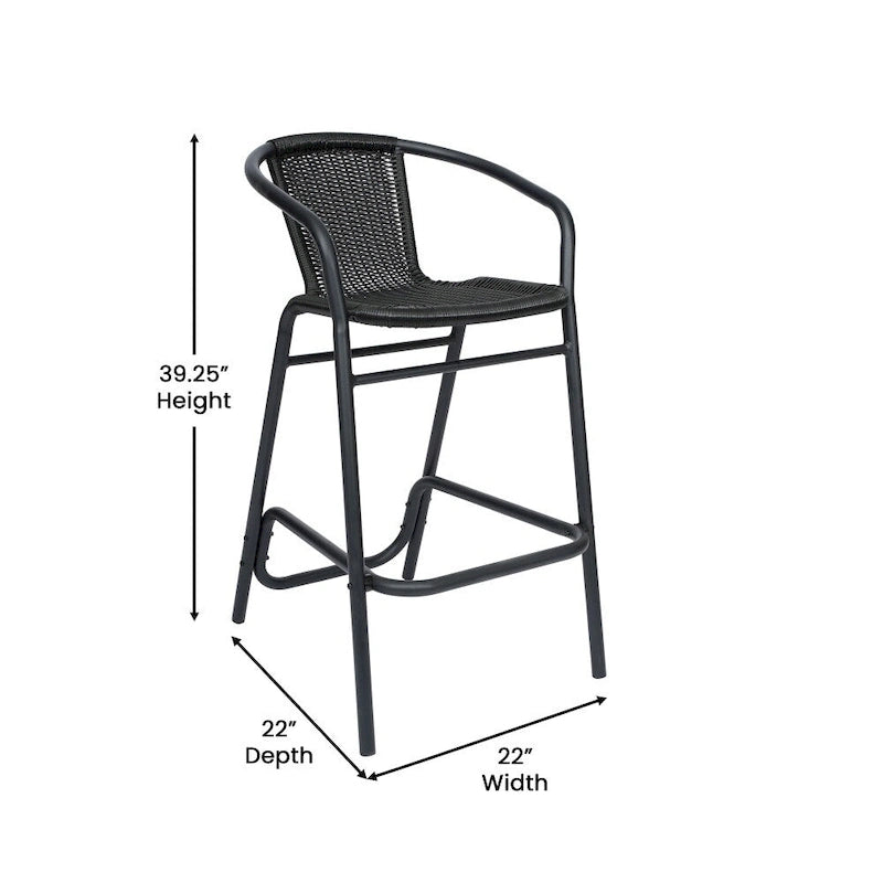Tabouret de bar en rotin gris/noir/marron moyen, lot de 4, intérieur/extérieur