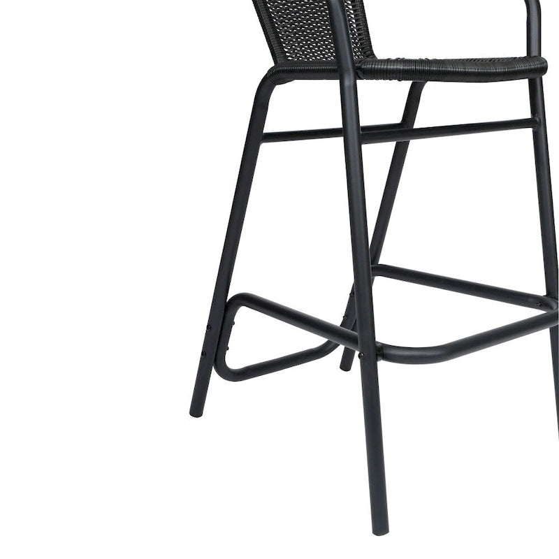 Tabouret de bar en rotin gris/noir/marron moyen, lot de 4, intérieur/extérieur