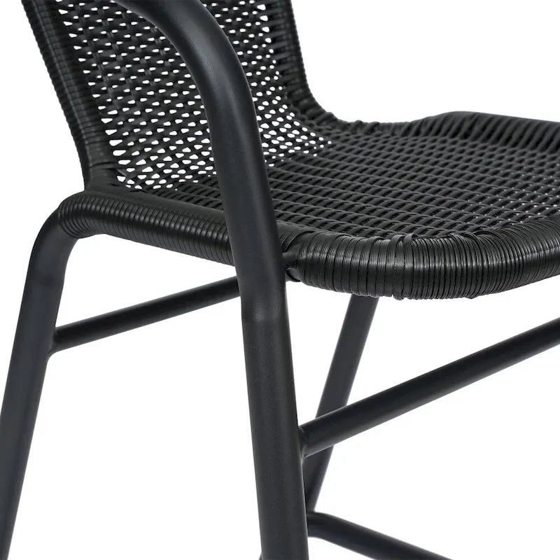 Tabouret de bar en rotin gris/noir/marron moyen, lot de 4, intérieur/extérieur