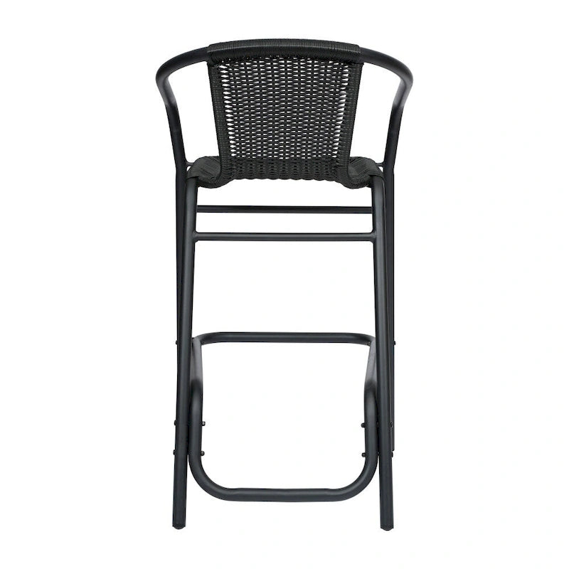 Tabouret de bar en rotin gris/noir/marron moyen, lot de 4, intérieur/extérieur