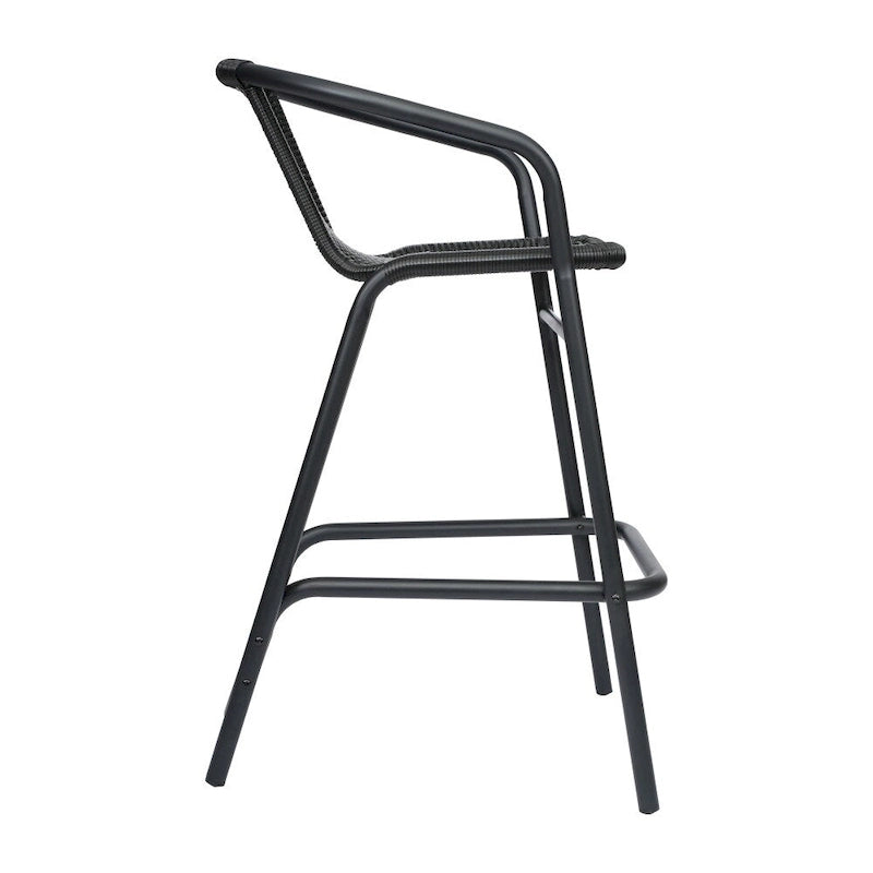 Tabouret de bar en rotin gris/noir/marron moyen, lot de 4, intérieur/extérieur