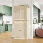 Armoire à 4 portes avec tiroir et étagères réglables en noyer / rotin naturel, simple