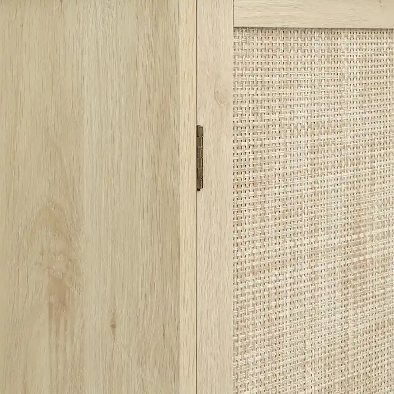 Armoire à 4 portes avec tiroir et étagères réglables en noyer / rotin naturel, simple