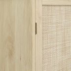 Armoire à 4 portes avec tiroir et étagères réglables en noyer / rotin naturel, simple