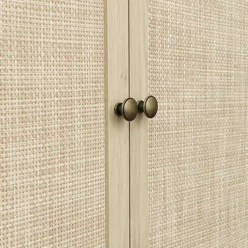 Armoire à 4 portes avec tiroir et étagères réglables en noyer / rotin naturel, simple