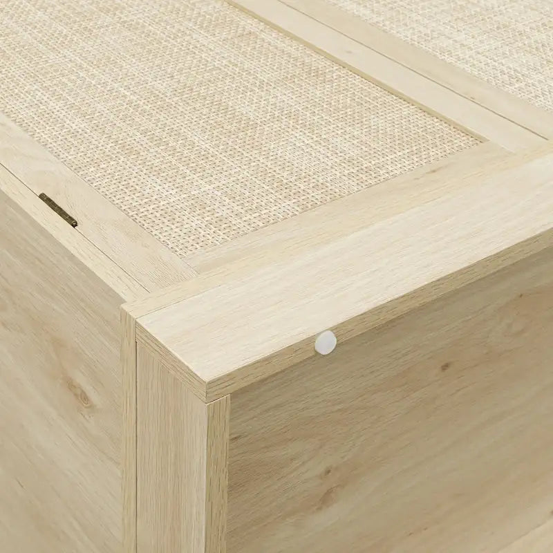 Armoire à 4 portes avec tiroir et étagères réglables en noyer / rotin naturel, simple