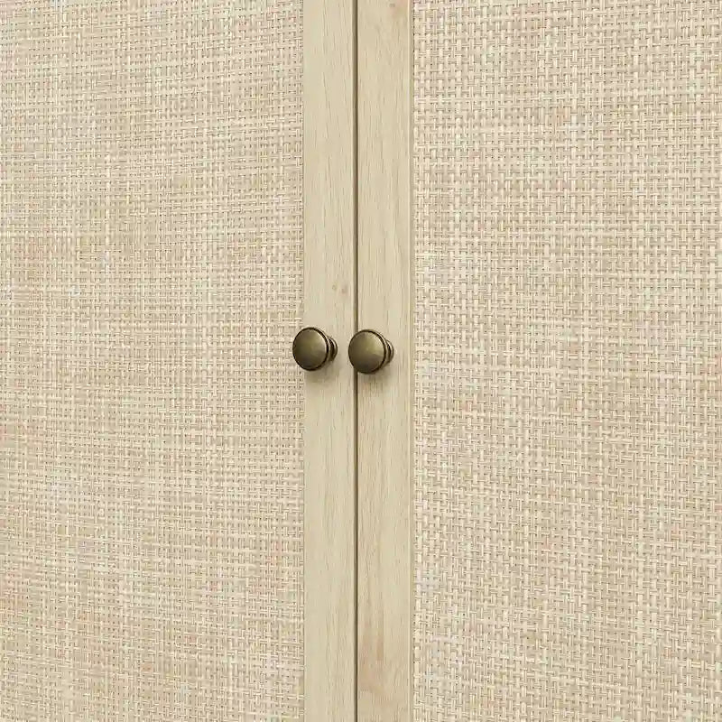 Armoire à 4 portes avec tiroir et étagères réglables en noyer / rotin naturel, simple