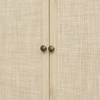 Armoire à 4 portes avec tiroir et étagères réglables en noyer / rotin naturel, simple
