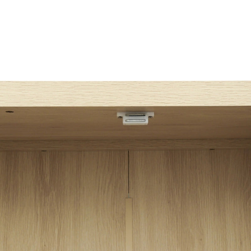 Armoire à 4 portes avec tiroir et étagères réglables en noyer / rotin naturel, simple