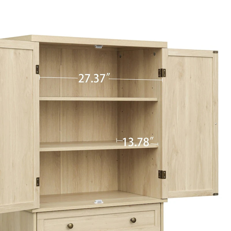 Armoire à 4 portes avec tiroir et étagères réglables en noyer / rotin naturel, simple