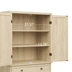 Armoire à 4 portes avec tiroir et étagères réglables en noyer / rotin naturel, simple