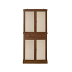 Armoire à 4 portes avec tiroir et étagères réglables en noyer / rotin naturel, simple