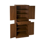 Armoire à 4 portes avec tiroir et étagères réglables en noyer / rotin naturel, simple