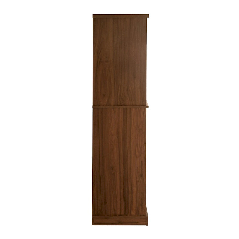 Armoire à 4 portes avec tiroir et étagères réglables en noyer / rotin naturel, simple