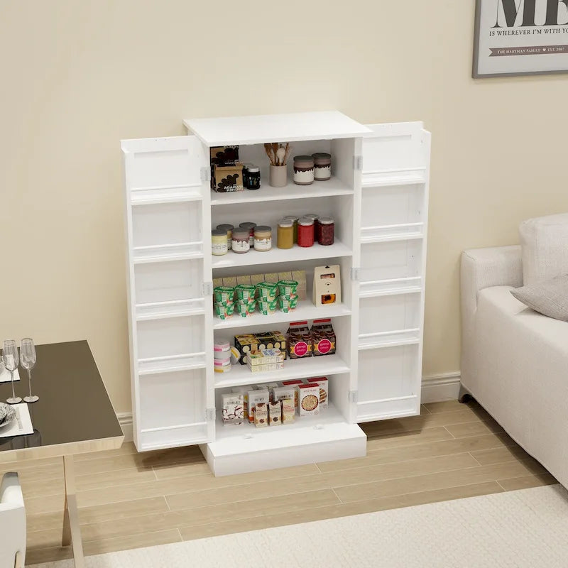 Armoire de cuisine autoportante blanche avec éclairage LED, une porte, 5 niveaux