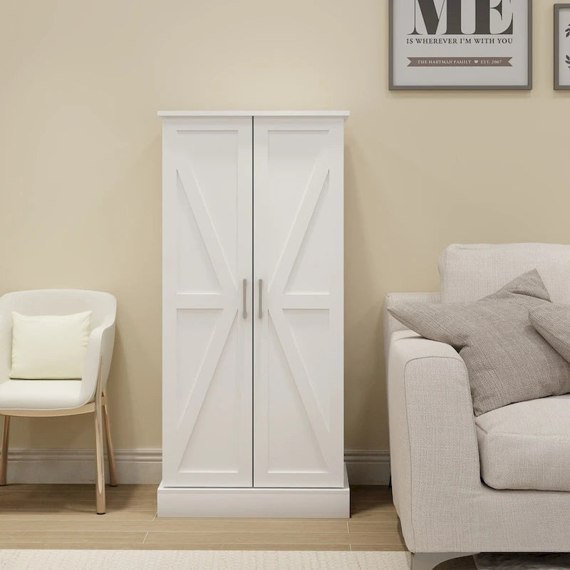 Armoire de cuisine autoportante blanche avec éclairage LED, une porte, 5 niveaux