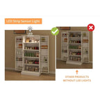Armoire de cuisine autoportante blanche avec éclairage LED, une porte, 5 niveaux