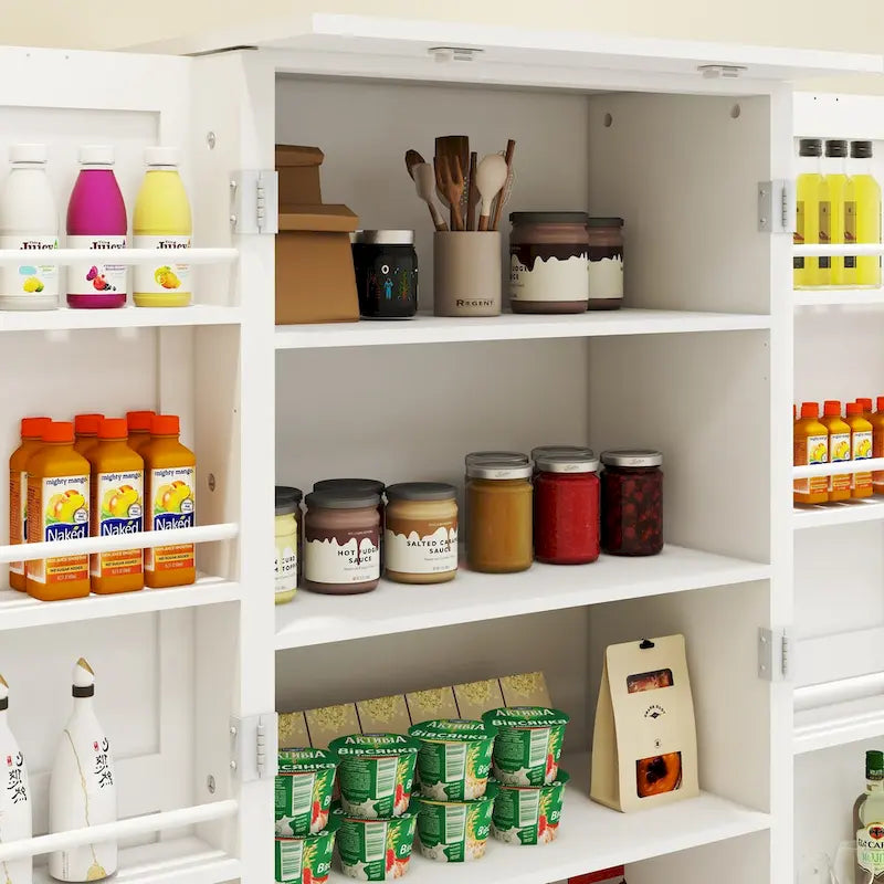 Armoire de cuisine autoportante blanche avec éclairage LED, une porte, 5 niveaux