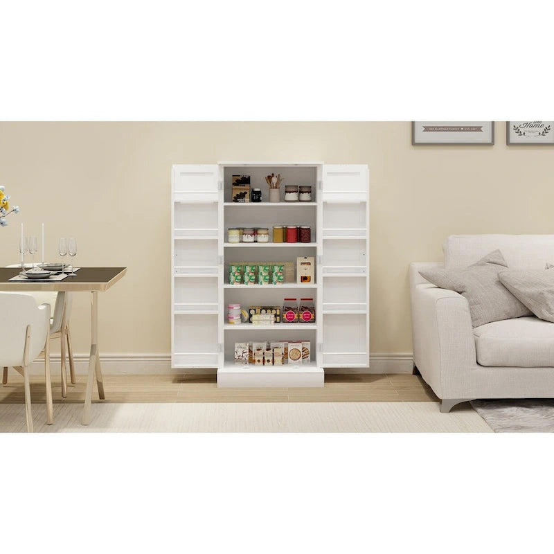 Armoire de cuisine autoportante blanche avec éclairage LED, une porte, 5 niveaux