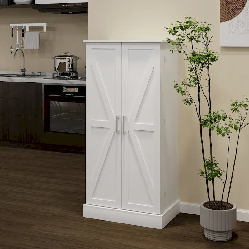 Armoire de cuisine autoportante blanche avec éclairage LED, une porte, 5 niveaux