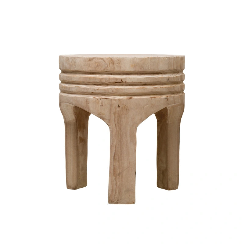 Tabouret rond en bois sculpté, naturel / marron foncé / noir, une place
