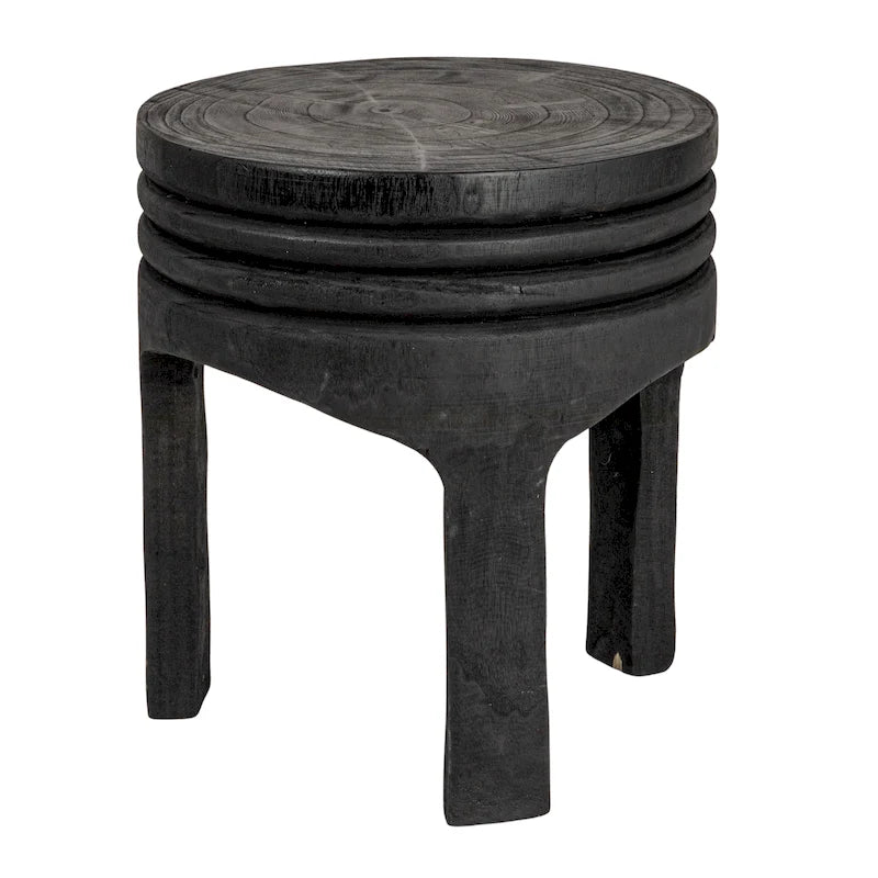 Tabouret rond en bois sculpté, naturel / marron foncé / noir, une place