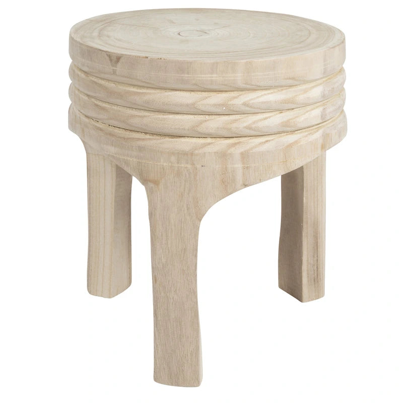 Tabouret rond en bois sculpté, naturel / marron foncé / noir, une place