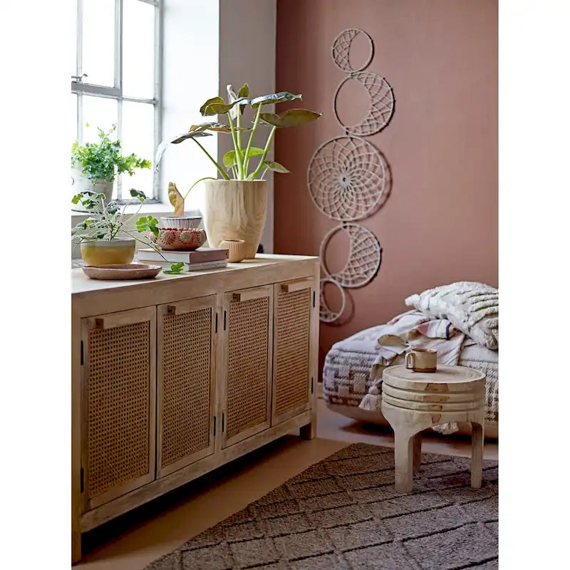 Tabouret rond en bois sculpté, naturel / marron foncé / noir, une place
