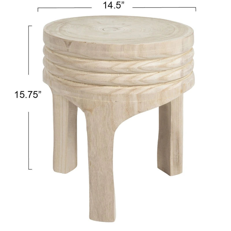 Tabouret rond en bois sculpté, naturel / marron foncé / noir, une place