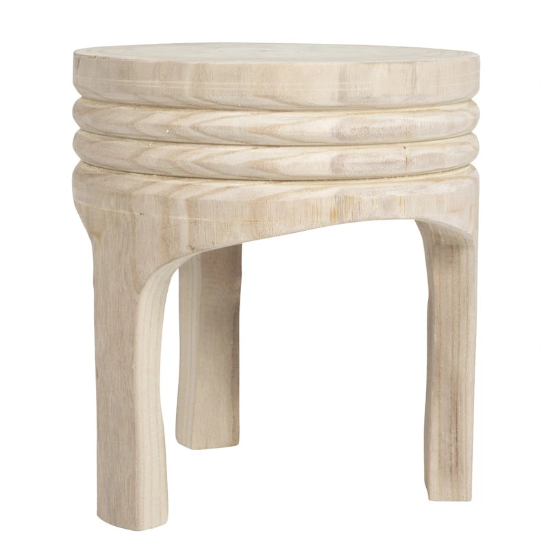 Tabouret rond en bois sculpté, naturel / marron foncé / noir, une place
