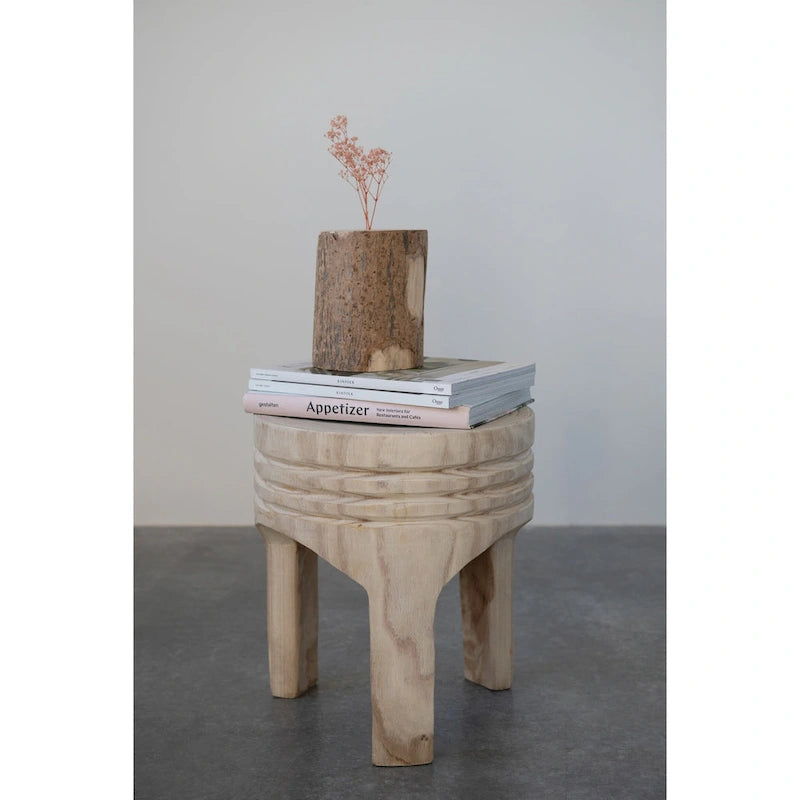 Tabouret rond en bois sculpté, naturel / marron foncé / noir, une place