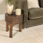 Tabouret rond en bois sculpté, naturel / marron foncé / noir, une place