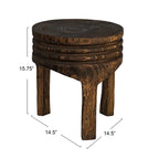 Tabouret rond en bois sculpté, naturel / marron foncé / noir, une place