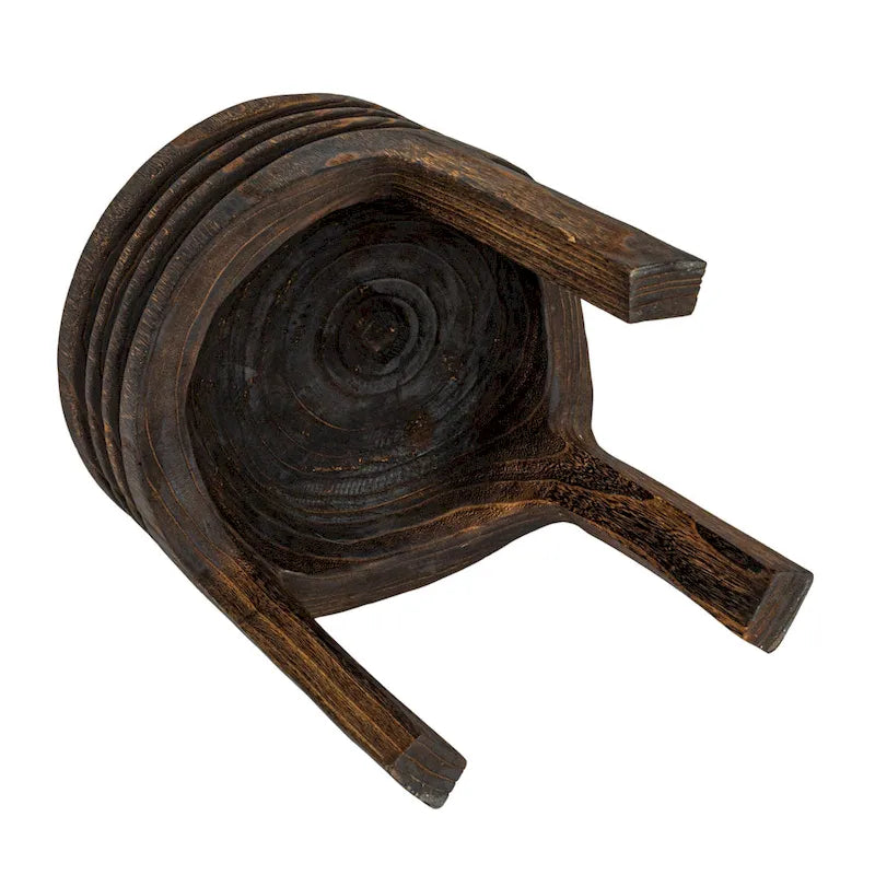 Tabouret rond en bois sculpté, naturel / marron foncé / noir, une place