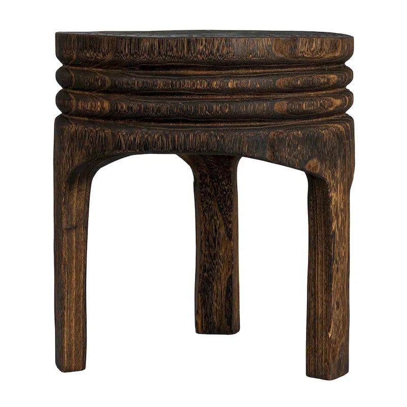 Tabouret rond en bois sculpté, naturel / marron foncé / noir, une place