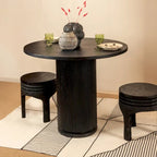 Tabouret rond en bois sculpté, naturel / marron foncé / noir, une place