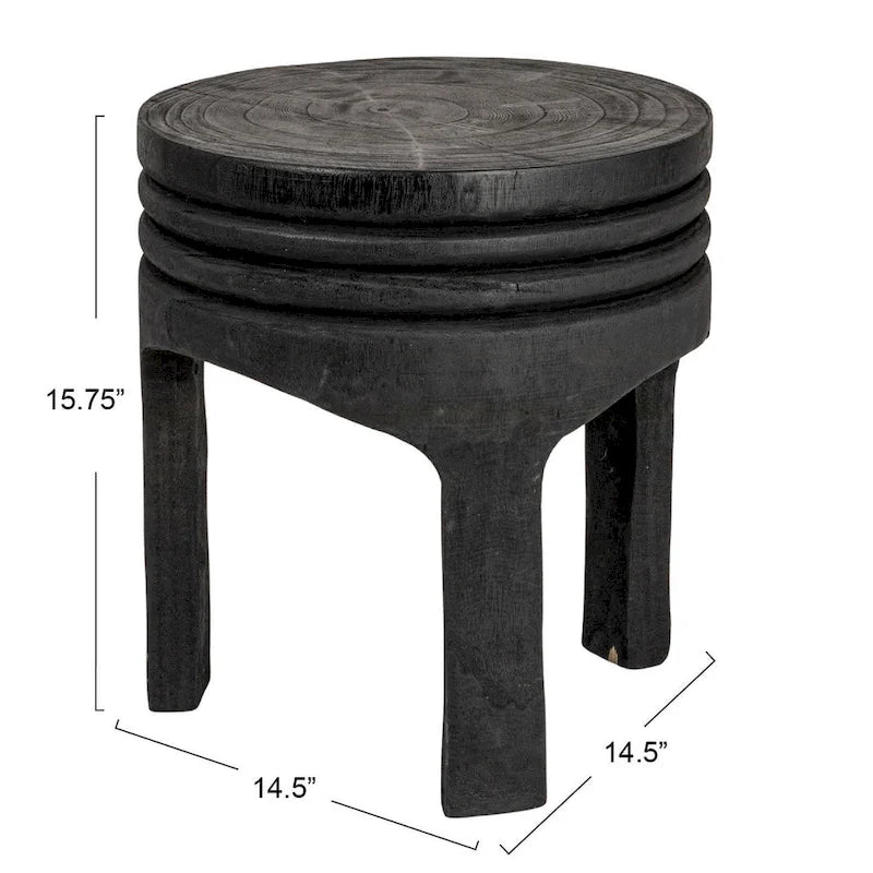 Tabouret rond en bois sculpté, naturel / marron foncé / noir, une place