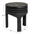 Tabouret rond en bois sculpté, naturel / marron foncé / noir, une place