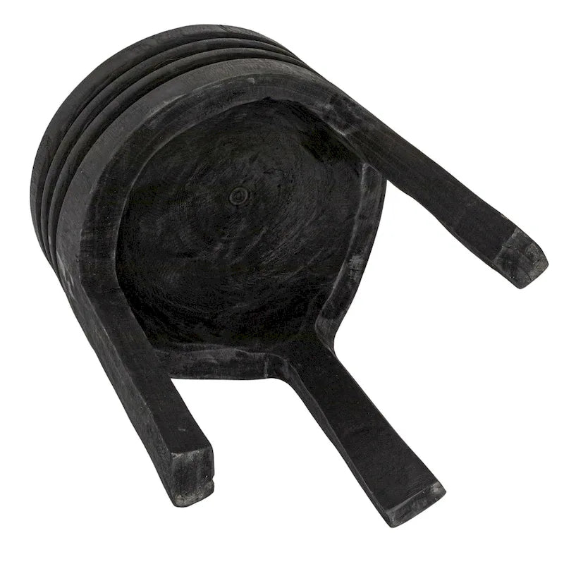 Tabouret rond en bois sculpté, naturel / marron foncé / noir, une place