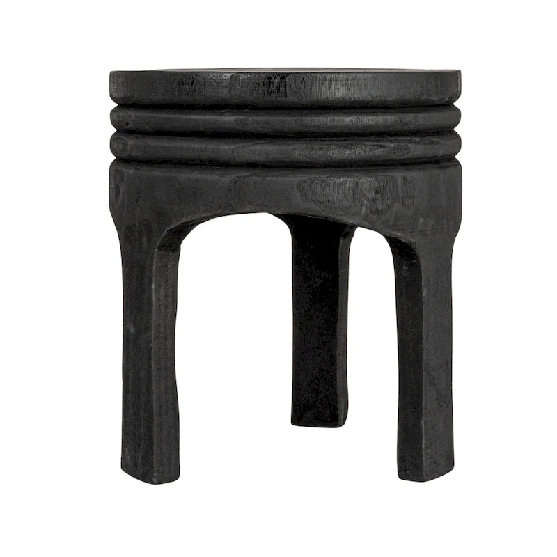 Tabouret rond en bois sculpté, naturel / marron foncé / noir, une place