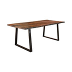 Table à manger rectangulaire marron et noire, bord brut, 6 places