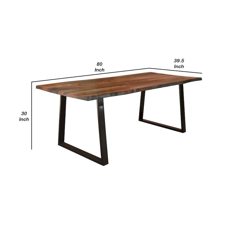 Table à manger rectangulaire marron et noire, bord brut, 6 places