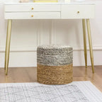 Pouf rond en quenouille naturelle tissé à la main, Gris/Beige/Naturel, Individuel
