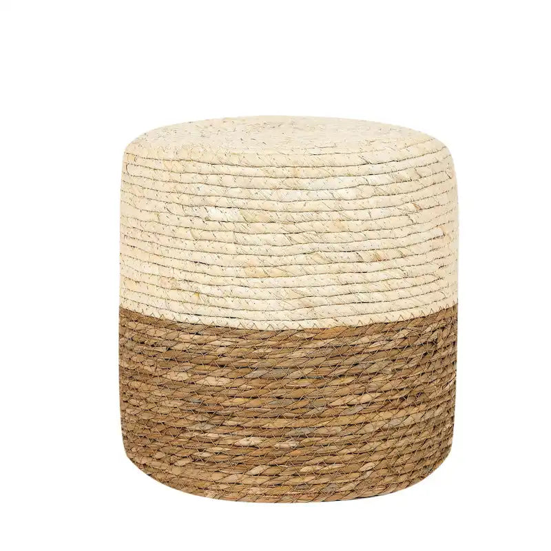 Pouf rond en quenouille naturelle tissé à la main, Gris/Beige/Naturel, Individuel